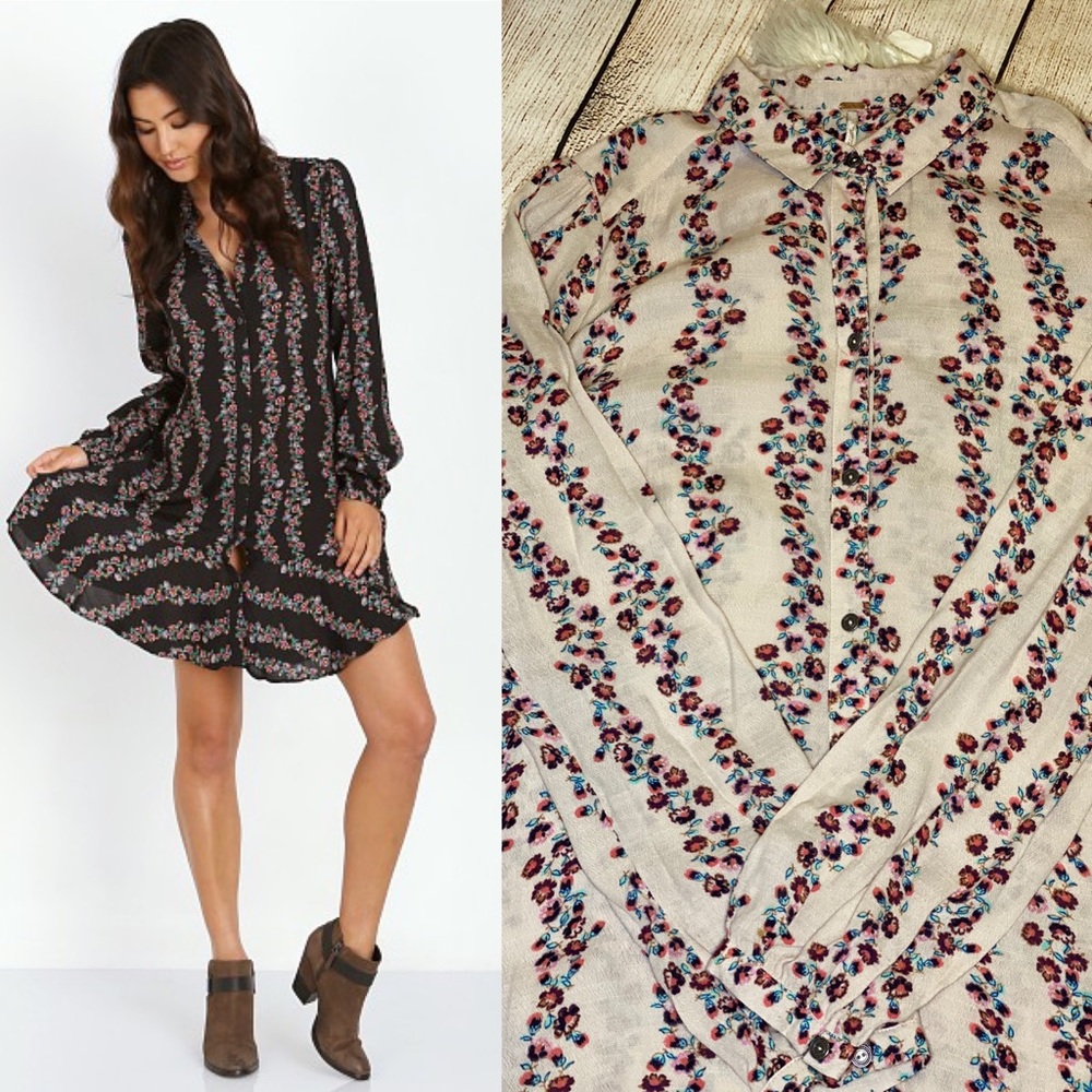 Free People Floral Boho Shirt dress